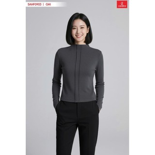 Sẵn 5AHF09 Áo giữ nhiệt nữ CARDINA chất liệu nỉ lông cừu dài tay cổ cao 5cm có gân trang trí 5AHF09