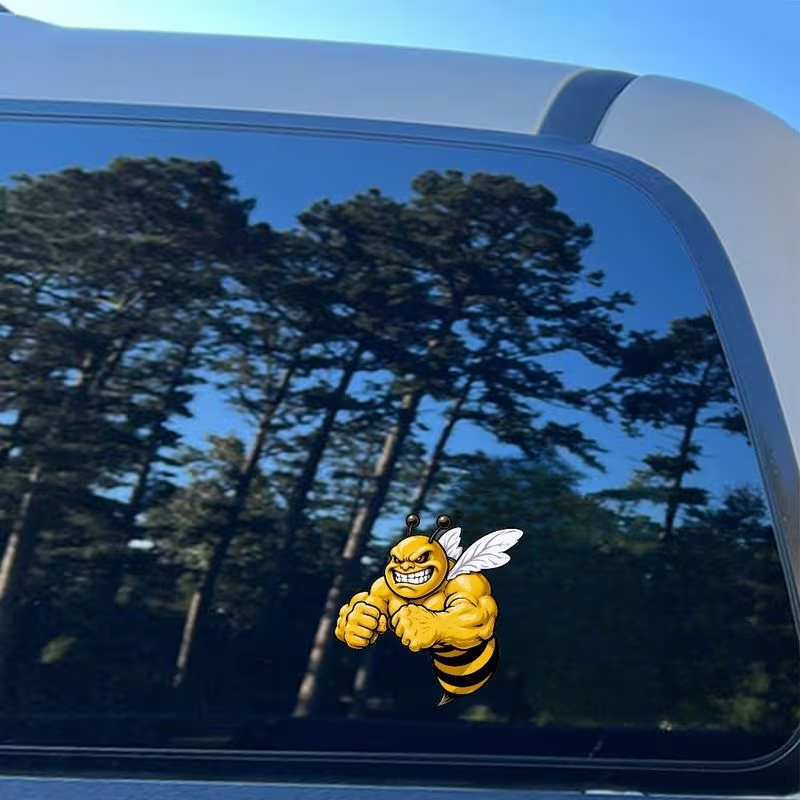 Con ong hoạt hình hung dữ. Decal sticker hình dán chống nước trang trí ô tô, lap top, xe máy. Hình che trầy