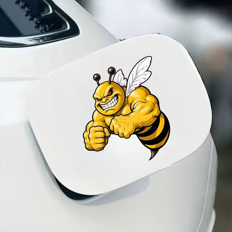 Con ong hoạt hình hung dữ. Decal sticker hình dán chống nước trang trí ô tô, lap top, xe máy. Hình che trầy