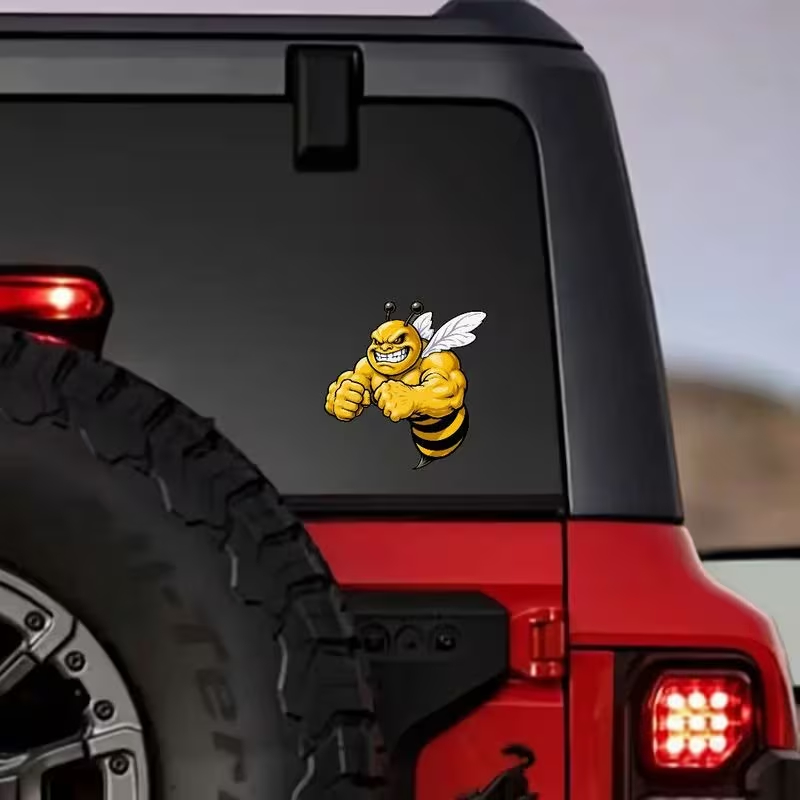 Con ong hoạt hình hung dữ. Decal sticker hình dán chống nước trang trí ô tô, lap top, xe máy. Hình che trầy