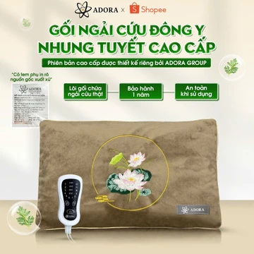 Gối Ngải Cứu Nhung Cao Cấp Chính Hãng ADORA | Lõi Gối Kết Hợp Ngải Cứu & Hoa Hồng Hương Thơm Tự Nhiên Dễ Chịu, chườm nón