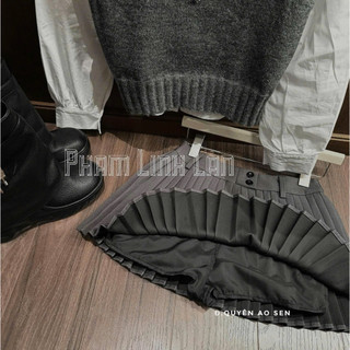 SET 3 MÓN GỒM ÁO SƠ MI + ÁO GILE LEN MIX CHÂN VÁY XẾP LY HÀNG QCCC L1