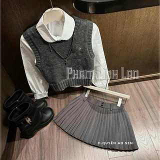 SET 3 MÓN GỒM ÁO SƠ MI + ÁO GILE LEN MIX CHÂN VÁY XẾP LY HÀNG QCCC L1