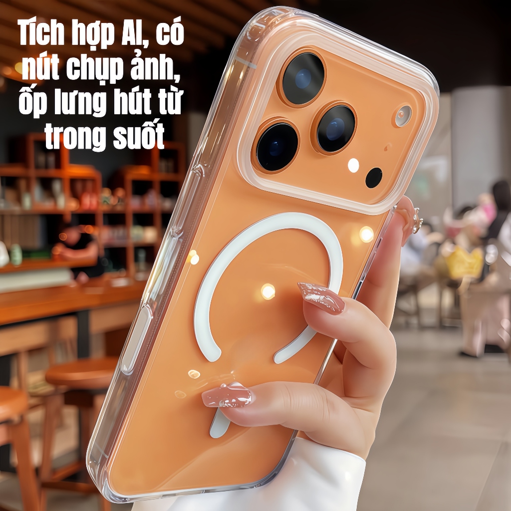 Ốp điện thoại Từ Tính trong suốt Lì Sanptoch  Dành cho Phone 17,16, Viền TPU Mềm, Ốp lưng cứng
