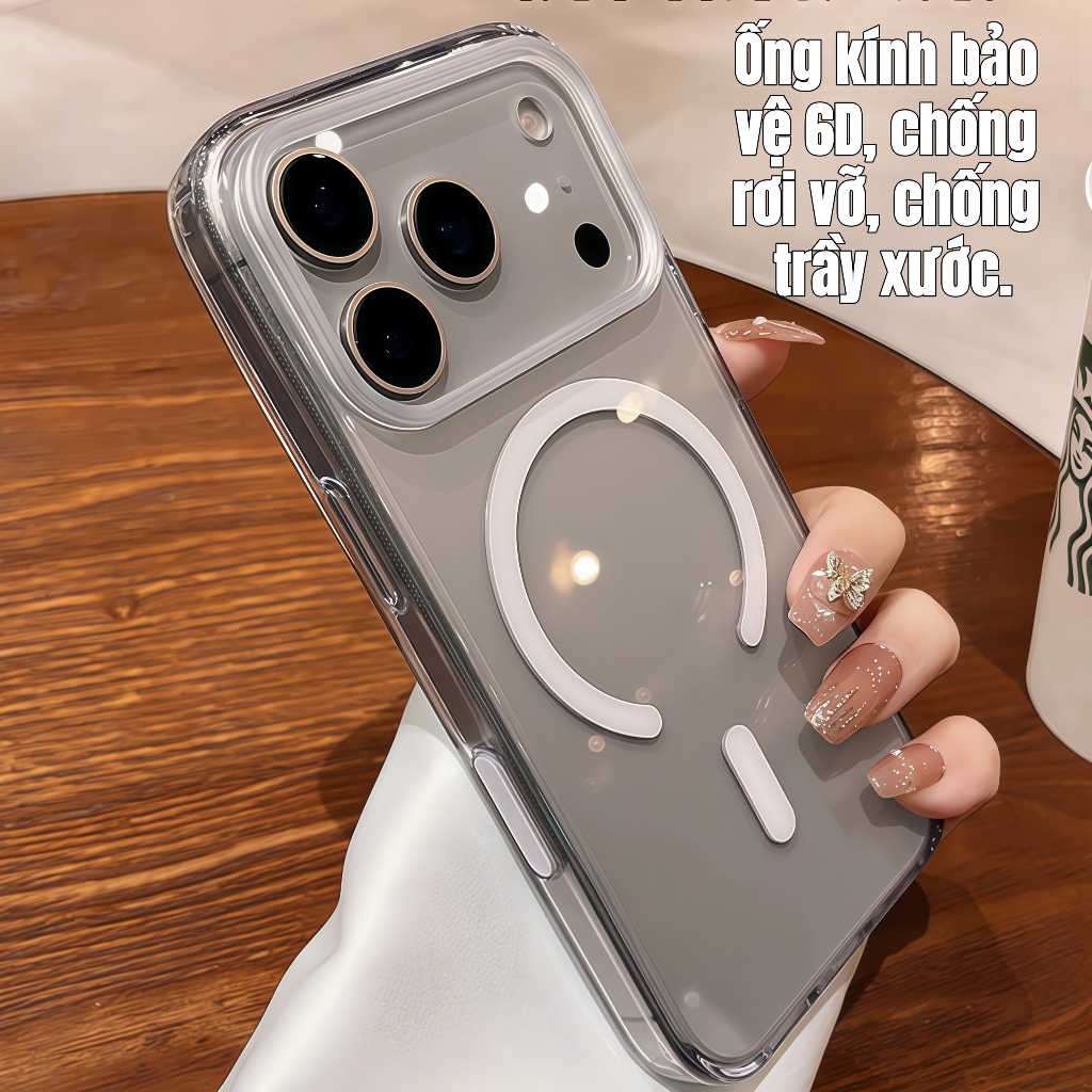 Ốp điện thoại Từ Tính trong suốt Lì Sanptoch  Dành cho Phone 17,16, Viền TPU Mềm, Ốp lưng cứng