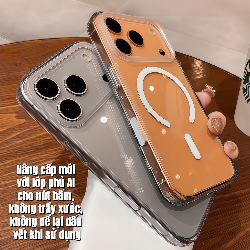 Ốp điện thoại Từ Tính trong suốt Lì Sanptoch  Dành cho Phone 17,16, Viền TPU Mềm, Ốp lưng cứng