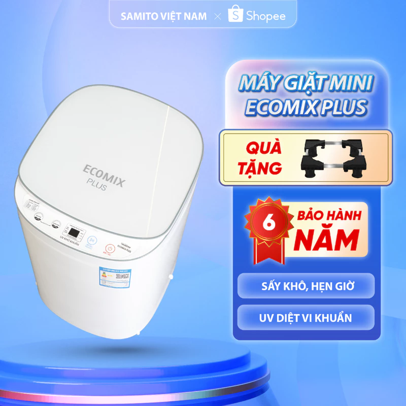 ( BẢN MỚI ) Máy giặt mini ECOMIX PLUS 4,5-5,5 kg (mua 1 chân đế ) Hẹn giờ ,vắt sấy khô khử khuẩn tự độ — ảnh 1