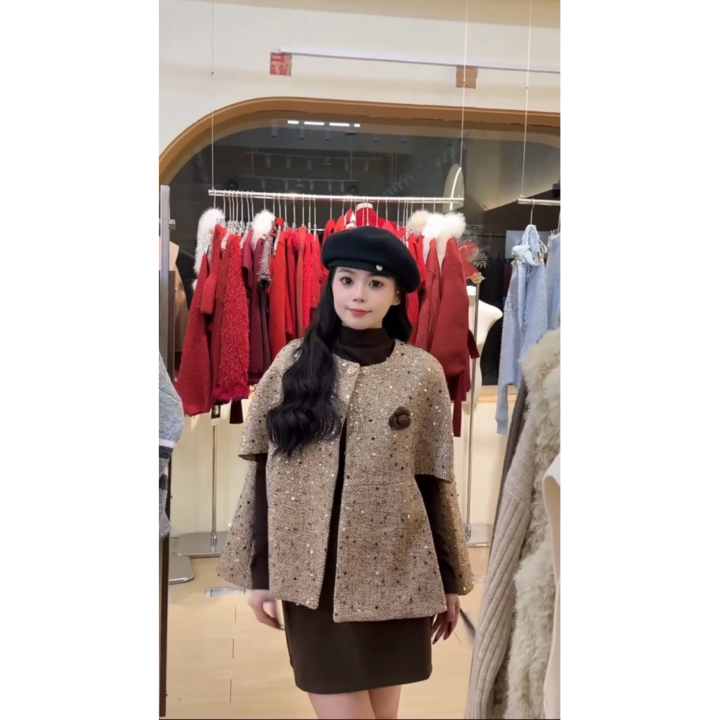[ Hình Thật ] Áo Cape Tweed Nữ Cao Cấp Ánh Kim – Áo Choàng Dáng Ngắn Phong Cách Tiểu Thư Hàn Quốc Thu Đông Tweed Ánh Kim