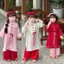Áo dài cách tân cho bé gái đính 3 cúc, áo dài tết cho bé gái tay dài kèm quần sz 10-30kg