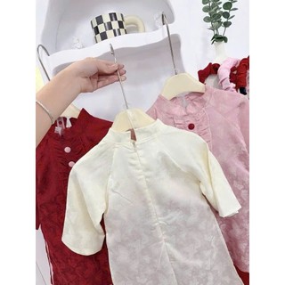 (TẶNG BỜM)Áo dài cách tân cho bé gái đính 3 cúc, áo dài tết cho bé gái tay dài kèm quần sz 10-30kg