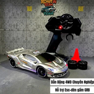 Xe mini Drift điều khiển từ xa 4WD Lambo Silver, GTR 1/24 - 25km/h có điều tốc - có loại gyro, servo