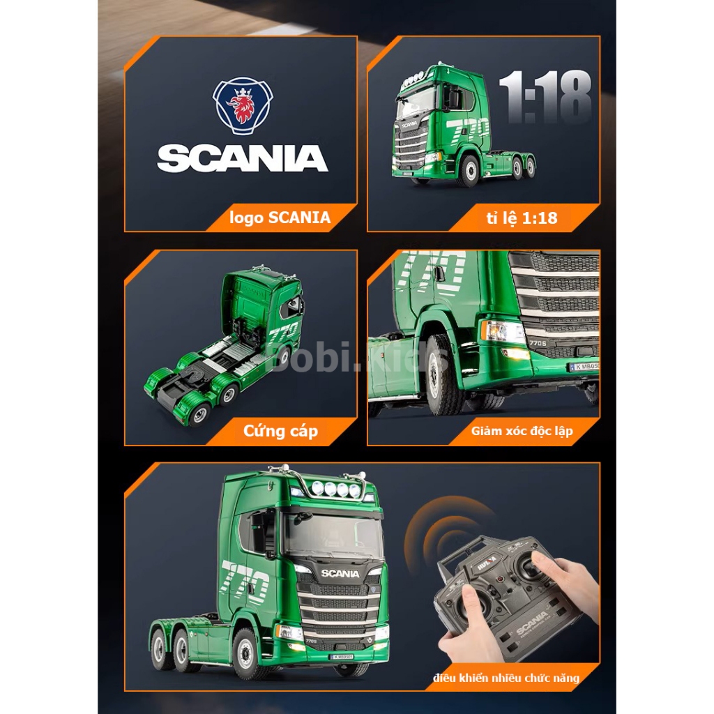 Xe đầu kéo điều khiển từ xa HUINA 1501 tỷ lệ 1:18, mô hình Scania 770s cao cấp 19 kênh, có đèn LED và âm thanh