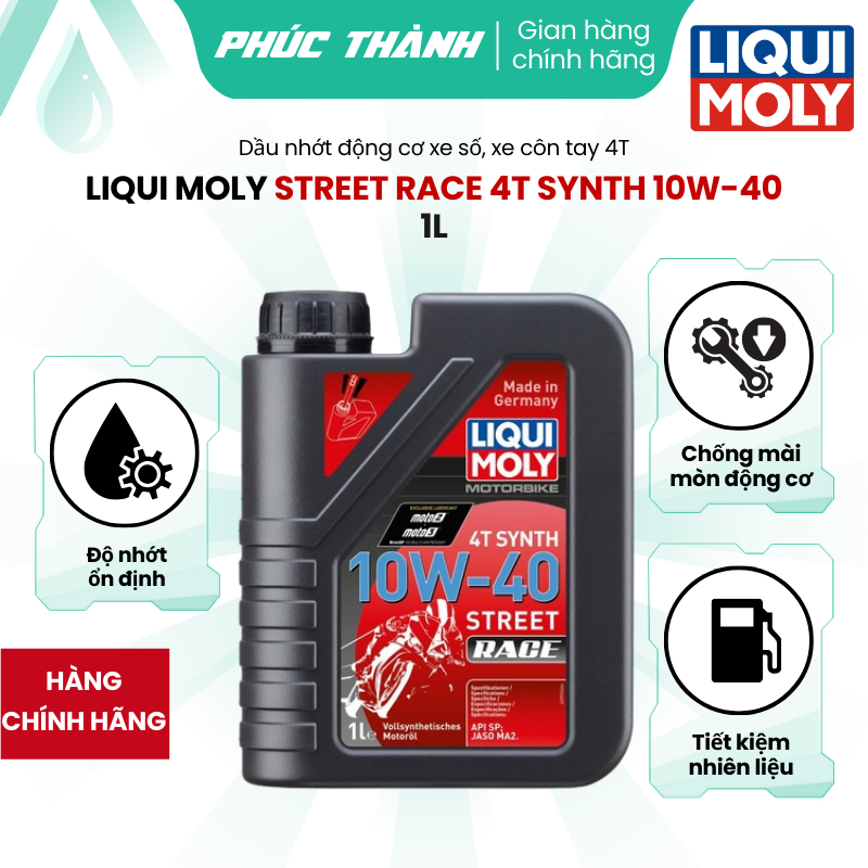 Nhớt Cao Cấp Tổng Hợp 100% LIQUI MOLY STREET RACE 4T SYNTH 10W40 Cho Xe Số, Côn Tay 1L - SX Tại Đức