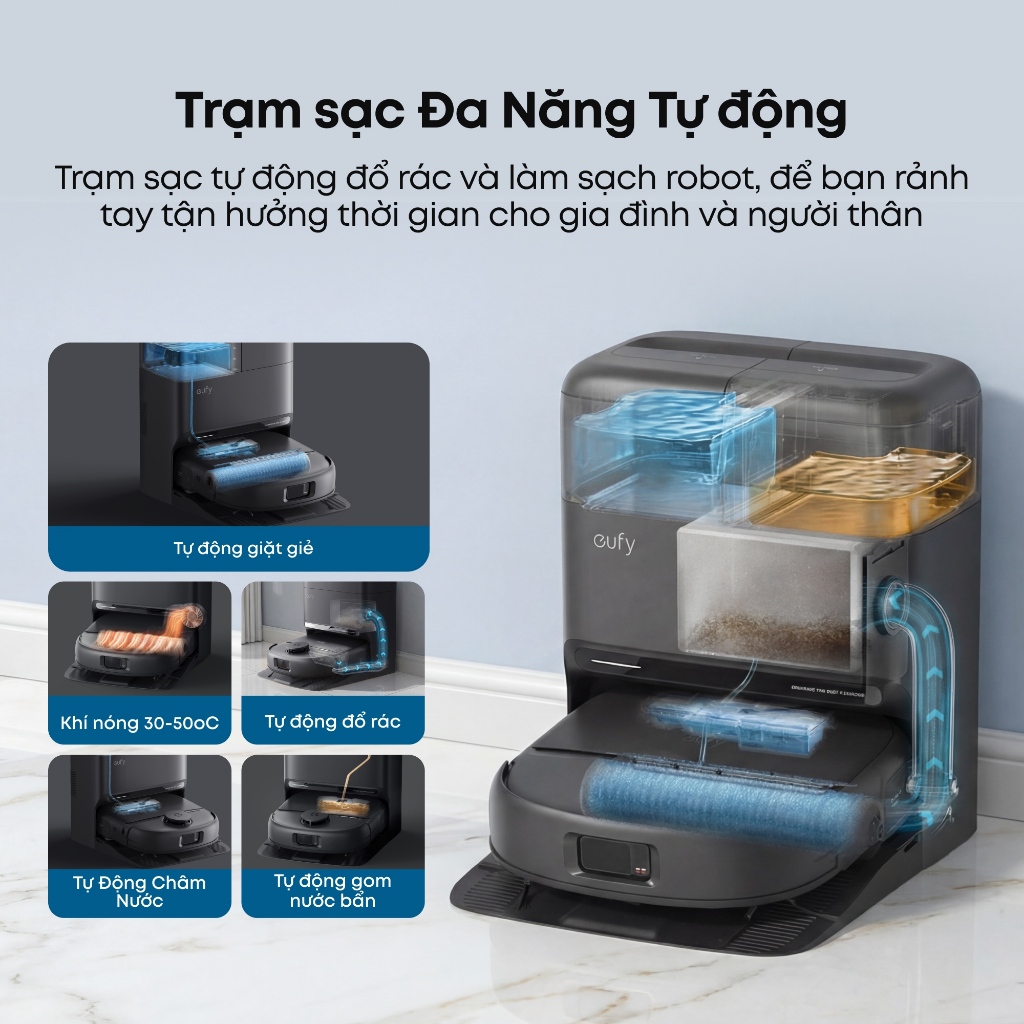 Robot hút bụi lau nhà Eufy Omni C28 15,000 PA, con lăn lau sạch liên tục,tự giặt sấy giẻ,BH 24 Tháng | BigBuy360 - bigbuy360.vn