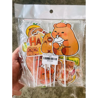 Bộ 4con cappy bara,cappy bara to và 10sét giấy cắm hình cappy bara trang trí bánh kem