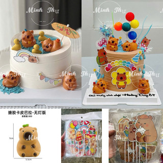 Bộ 4con cappy bara,cappy bara to và 10sét giấy cắm hình cappy bara trang trí bánh kem