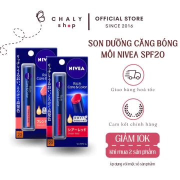 Son dưỡng môi chống nắng có màu Nivea Rich Care & Color SPF20 PA++ 2g Nhật