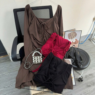 Đầm body bigsize nữ tay dài cổ vuông phối dây yếm vạt đắp chéo che bụng tốt chất gân tăm G214