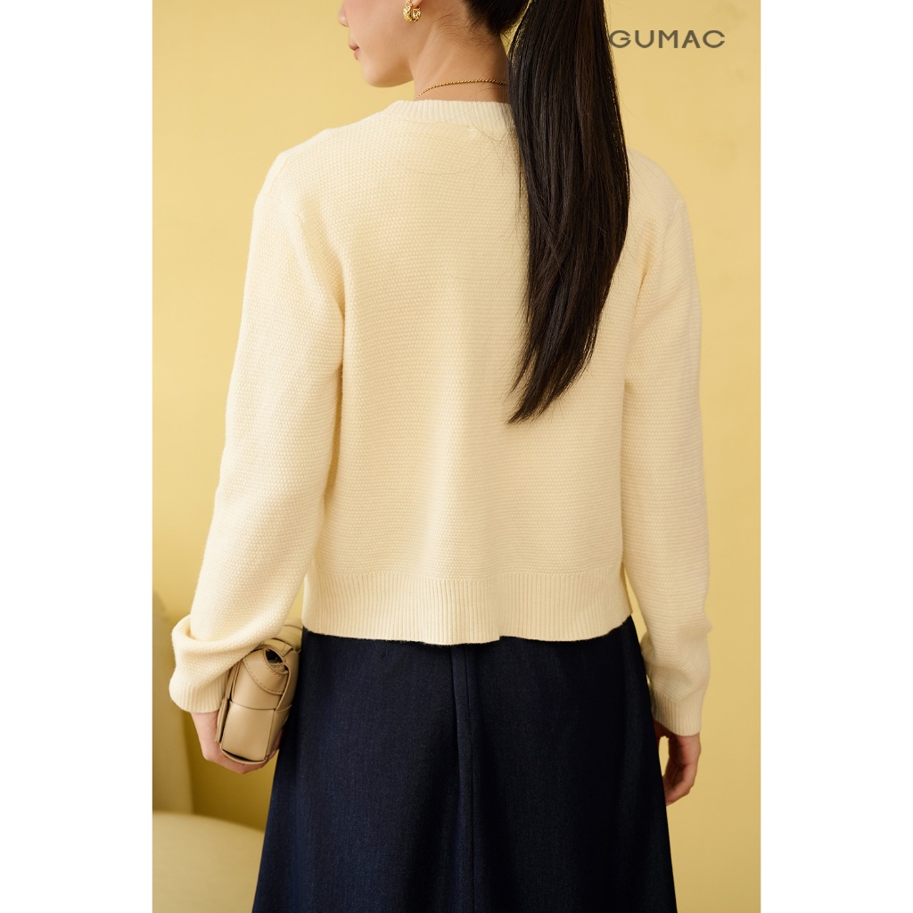 Áo len nữ GUMAC cardigan trơn cổ tim tay dài đính khuy nút nhựa  AF10022