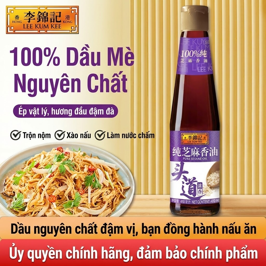 Dầu Mè Nguyên Chất Lee Kum Kee 410ml và 207ml - Thơm Lâu, Dùng Trộn Salad & Cho Bé Ăn Dặm, Hàng Nội Địa Thượng Hạng
