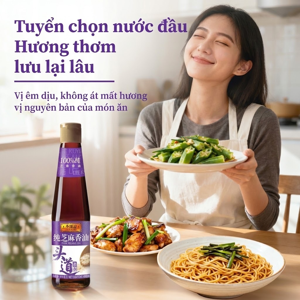 Dầu Mè Nguyên Chất Lee Kum Kee 410ml và 207ml - Thơm Lâu, Dùng Trộn Salad & Cho Bé Ăn Dặm, Hàng Nội Địa Thượng Hạng
