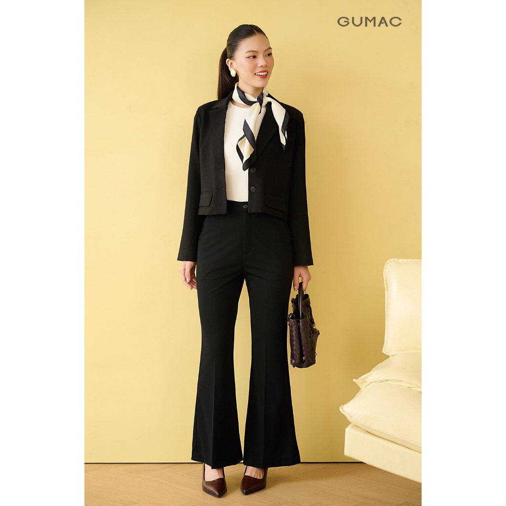 Quần tây nữ ống loe GUMAC dài 97cm tôn dáng lưng cao công sở co giãn nhẹ thoải mái chất liệu thun lạnh mềm mát QF10028