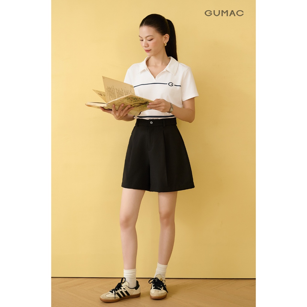 Quần short nữ GUMAC quai dê quần có xếp li đánh form A nhẹ  SHF10010