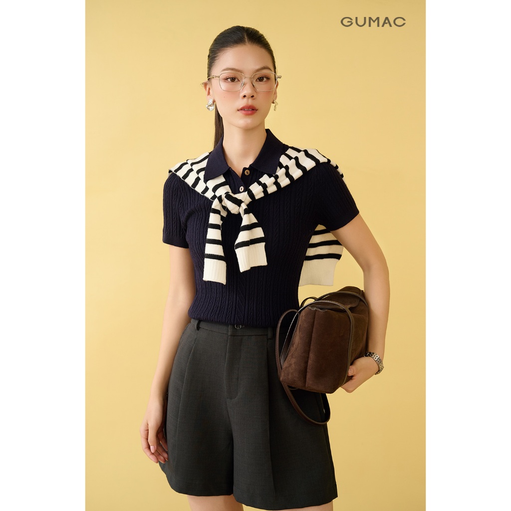 Quần short nữ GUMAC quai dê quần có xếp li đánh form A nhẹ  SHF10010