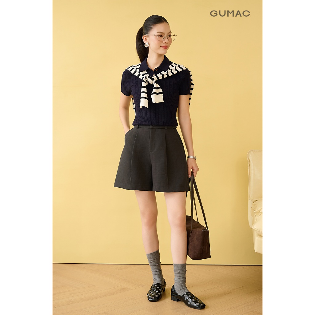 Quần short nữ GUMAC quai dê quần có xếp li đánh form A nhẹ  SHF10010