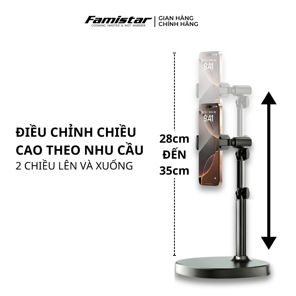 Giá Đỡ Điện Thoại Xoay 360 Điều Chỉnh Độ Cao, Kẹp Điện Thoại Quay Video Đa năng Livestream Famistar GD07
