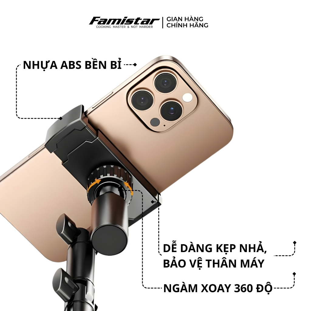 Giá Đỡ Điện Thoại Xoay 360 Điều Chỉnh Độ Cao, Kẹp Điện Thoại Quay Video Đa năng Livestream Famistar GD07