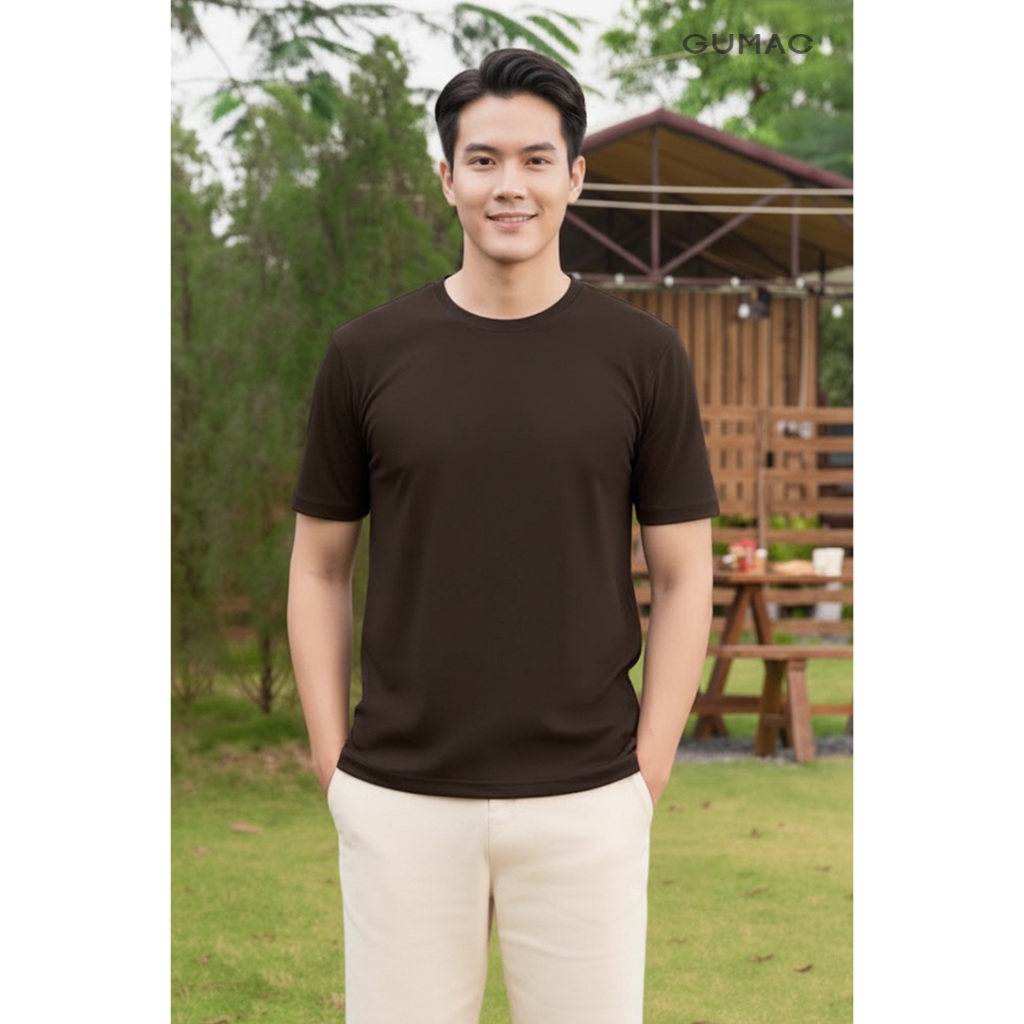 Áo Thun Nam GUMAC Áo Phông Nam Cổ Tròn Tay Ngắn Form Suông Thun Cá Sấu 4C Co Giãn Thoải Mái LATNF0544