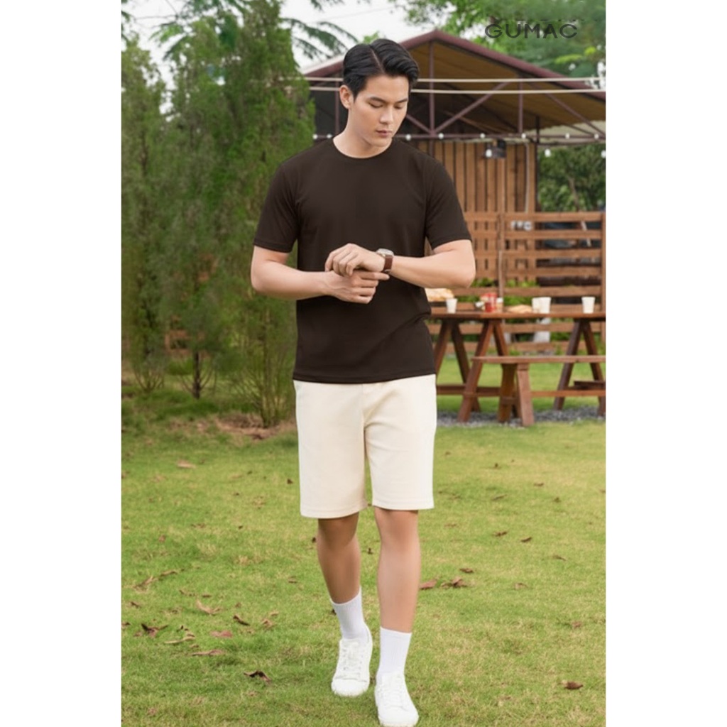 Áo Thun Nam GUMAC Áo Phông Nam Cổ Tròn Tay Ngắn Form Suông Thun Cá Sấu 4C Co Giãn Thoải Mái LATNF0544