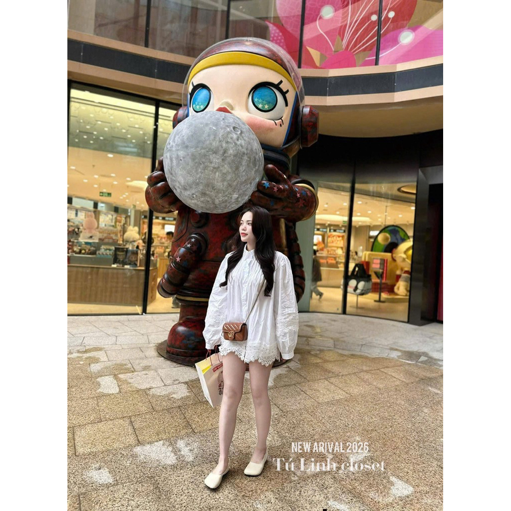 Áo sơmi dáng babydoll phối viền ren tiểu thư A11