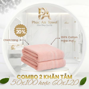 Bộ 2 Khăn Tắm Phúc An Towel, 50x100cm hoặc 60x120cm, Cotton 100%, Mềm Mại Thấm Hút, Khăn Tắm Gia Đình