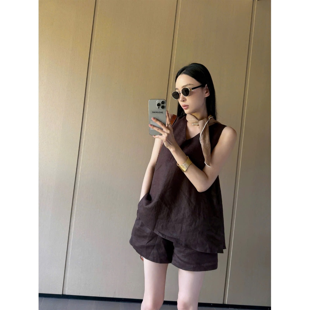 𝗔𝘁𝗶𝘀 𝗦𝗲𝘁- Set Linen cộc tay nút sò