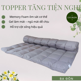 Topper Everon Cao Cấp Memory Foam Gel Lạnh Tăng Độ Êm Nệm,Thoáng Khí,Chống Nóng Lưng,Giảm Đau Vai Gáy,Dễ Vệ Sinh