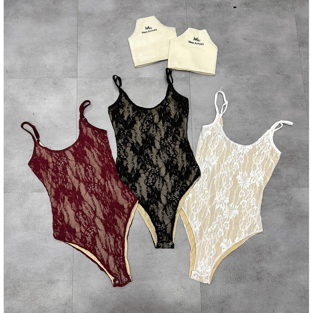 Áo body suits ren hoa 2 dây mix đồ siu gợi cảm