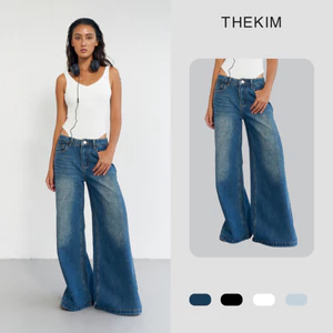 THEKIM Quần jeans dài ống loe to , quần jeans ống loe to rộng dáng dài J320