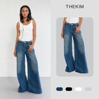 THEKIM Quần jeans dài ống loe to , quần jeans ống loe to rộng dáng dài J320