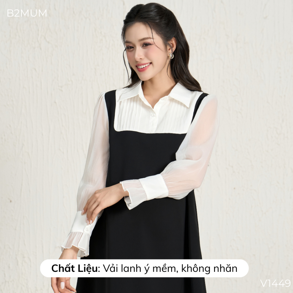 Váy Bầu Công Sở Dài Tay, Gọn Dáng Che Bụng, Đi Làm Đi Chơi Đi tiệc, mặc thường và bầu - V1449 B2MUM