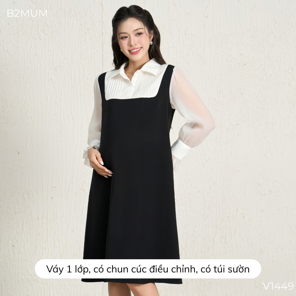 Váy Bầu Công Sở Dài Tay, Gọn Dáng Che Bụng, Đi Làm Đi Chơi Đi tiệc, mặc thường và bầu - V1449 B2MUM