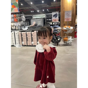 Đầm Bé Gái, Váy Nhung Kèm Yếm Cổ Tháo Rời Thời Trang Thu Đông Cho Bé Gái Từ 8-22kg V54