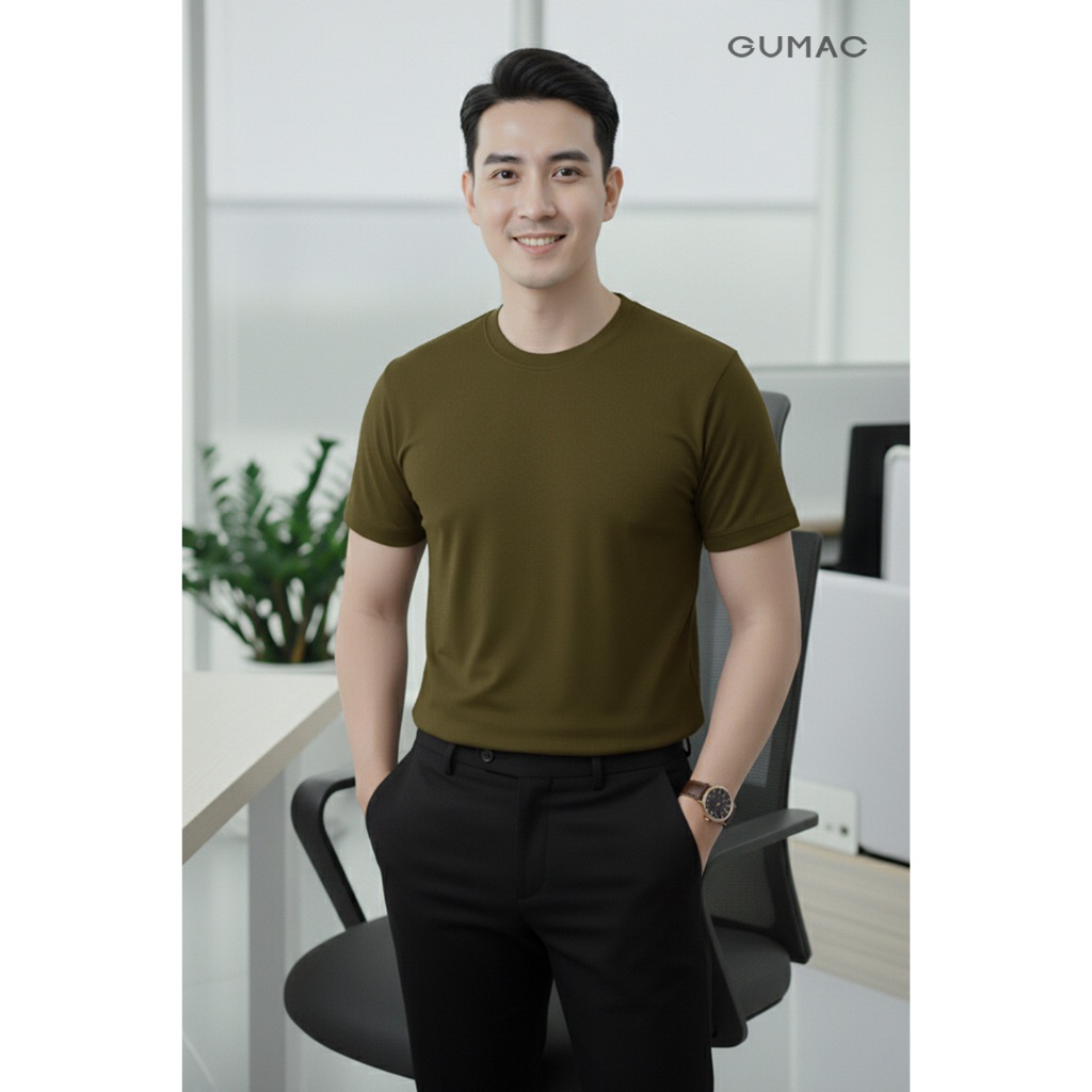 Áo Thun Nam Tay Ngắn GUMAC Form Suông Cổ Tròn Bo Dệt Thun Nano Thoáng Khí Basic LATNF0432