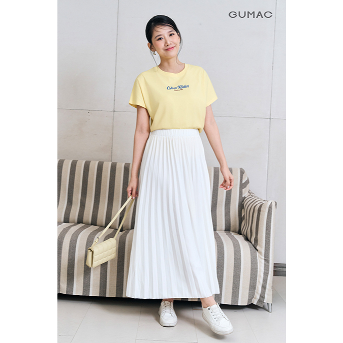 Áo Thun Nữ GUMAC Phom Suông Phối Tay Cánh Dơi In Art Chữ Chất Cotton 2C Thoáng Mát ATF12031