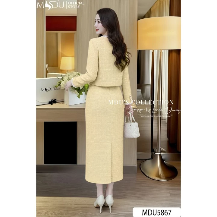 Váy Thiết Kế MDU5867 Set Dạ Tweed Vàng Nổi Bật & Khí Chất Từ MDU