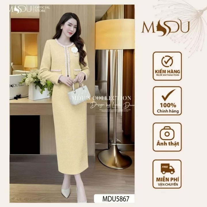 Váy Thiết Kế MDU5867 Set Dạ Tweed Vàng Nổi Bật & Khí Chất Từ MDU