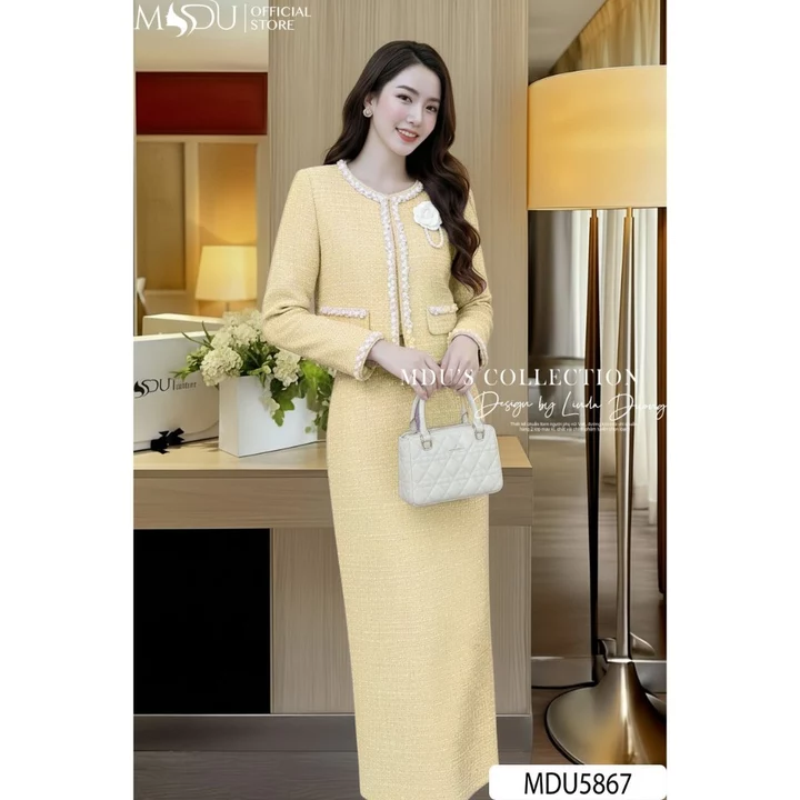 Váy Thiết Kế MDU5867 Set Dạ Tweed Vàng Nổi Bật & Khí Chất Từ MDU