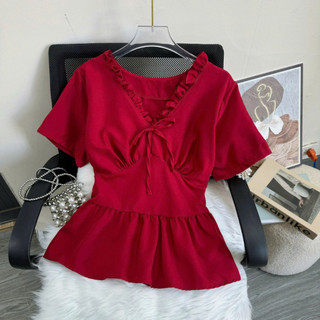 Áo BabyDoll Bigsize Nữ Dáng Peplum Vạt Xòe Cổ Tim Viền Bèo Dễ Thương Cho Chubby A315