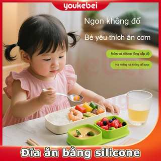Youkebei Hộp Cơm Silicone Chia Ngăn 3 Ngăn – Đế Hút Chân Không, Thực Phẩm Cấp, An Toàn Lò Vi Sóng & Tủ Lạnh